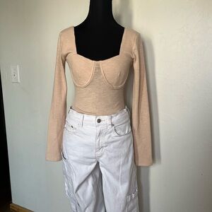 Entro Blush Long Sleeve Ribbed Bodysuit Coquette Girl Corset Balletcore